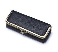 Aodejoy Leather Fashion Glasses Case, Hard Shell Glasses Case, Retro Pencil Bag with Kiss Lock, Portable Eyeglass Case, Sunglasses Storage Box, Spectacle Case for Study Work Travel (Black)