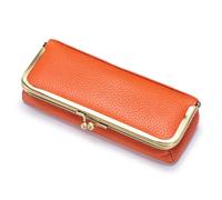 Aodejoy Leather Fashion Glasses Case, Hard Shell Glasses Case, Retro Pencil Bag with Kiss Lock, Portable Eyeglass Case, Sunglasses Storage Box, Spectacle Case for Study Work Travel (Orange)