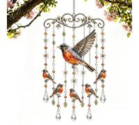 Aodejoy Stained Glass & Crystal Sun Catcher Windchime with Crystal Pendants
