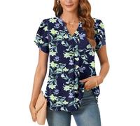 Aodemo Women's Summer Chiffon V Neck Blouses Tulip Short Sleeves Dressy Tunic Office Tops Casual Loose T-Shirts M, Blue Lily