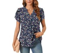 Aodemo Women's Summer Chiffon V Neck Blouses Tulip Short Sleeves Dressy Tunic Office Tops Casual Loose T-Shirts 2XL, Floral Navy Blue