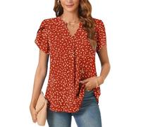 Aodemo Women's Summer Chiffon V Neck Blouses Tulip Short Sleeves Dressy Tunic Office Tops Casual Loose T-Shirts L, Orange Red Dot