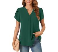 Aodemo Women's Summer Chiffon V Neck Blouses Tulip Short Sleeves Dressy Tunic Office Tops Casual Loose T-Shirts 3XL, Dark Green
