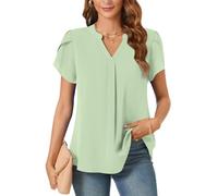 Aodemo Women's Summer Chiffon V Neck Blouses Tulip Short Sleeves Dressy Tunic Office Tops Casual Loose T-Shirts M, Matcha Green