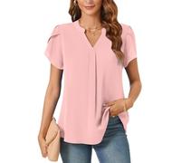 Aodemo Women's Summer Chiffon V Neck Blouses Tulip Short Sleeves Dressy Tunic Office Tops Casual Loose T-Shirts 3XL, Pink