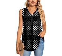 Aodemo Women's Vests Summer Ladies Pleated Tops Blouses Shirts Loose Sleeveless Tank Top Chiffon Vest for Work XL, Polka Dots Black