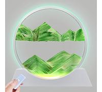 Aoderun 12" Moving Sand Art with Light - 3 Color Changing Liquid Motion Picture in Round Glass - 3D Deep Sea Sandscape for Adult Relaxing Desktop Home Office (Green)