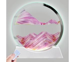Aoderun 7" Moving Sand Art Liquid Motion with Light 3 Color Changing Sand Art Picture Round Glass 3D Deep Sea Sandscapes for Adult Relaxing Toys Desktop Home Office (Pink)