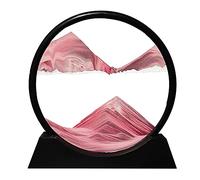 Aoderun Moving Sand Art Picture Round Glass 3D Deep Sea Sandscape in Motion Display Flowing Sand Frame Relaxing Desktop Home Office Work Decor (7", Pink)