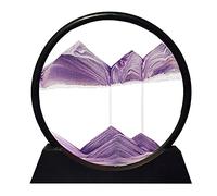Aoderun Moving Sand Art Picture Round Glass 3D Deep Sea Sandscape in Motion Display Flowing Sand Frame Relaxing Desktop Home Office Work Decor (7", Purple)