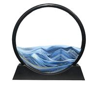 Aoderun Moving Sand Art Picture Round Glass 3D Deep Sea Sandscape in Motion Display Flowing Sand Frame Relaxing Desktop Home Office Work Decor (12", Blue)