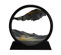 Aoderun Moving Sand Art Picture Round Glass 3D Deep Sea Sandscape in Motion Display Flowing Sand Frame Relaxing Desktop Home Office Work Decor (7", Black)