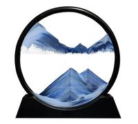 Aoderun Moving Sand Art Picture Round Glass 3D Deep Sea Sandscape in Motion Display Flowing Sand Frame Relaxing Desktop Home Office Work Decor (7", New Blue)