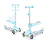 AODI 2 in 1 Kick Scooter for Kids, 3 Wheel Toddler Scooter with Flip-able Seat, Easy Folding, Flashing Lights, Adjustable Height, Lean to Steer for Boys & Girls Ages 2-10