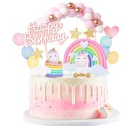 AODIGEGE 21PCS Unicorn Cake Toppers,Unicorn Cake Topper Decorations Rainbow Smiling Angel Cake Toppers for Girls Kids Boy Birthday Party