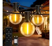AODLEDY Outdoor String Lights, 60(50+10) FT/18m 25+2 LED G40 Bulbs Garden Lights Mains Powered with Remote Control Dimmable Timer, Waterproof Festoon Light for Balcony Gazebo Patio Pergola