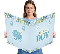Aodocuto Large Baby Boy Shower Card with Envelope, Blue Giant It's a Boy Guestbook Baby Shower Decorations, Light Blue Gender Reveal Gifts Jumbo Greeting Card Pregnancy Announceme Party Supplies