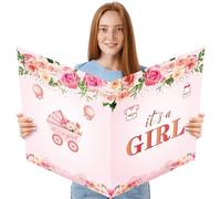Aodocuto Large Baby Shower Card with Envelope for Girls, Giant Floral It's a Girl Baby Shower Card, Pink Guest Book Greeting Card, Jumbo Baby Shower Card Decoration Party Supplies or Gift