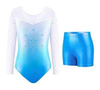 AODOKAT Gymnastics Leotards for Girls with Shorts Set, Long Sleeve/Sleeveless Dance Leotard Sparkle Ballet Dancewear for Kids 5-14 Years (Blue-long sleeved, 9-10 Years)