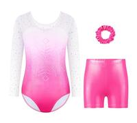 AODOKAT Gymnastics Leotards for Girls with Shorts Set, Long Sleeve/Sleeveless Dance Leotard Sparkle Ballet Dancewear for Kids 5-14 Years (Light Pink-long sleeved, 11-12 Years)
