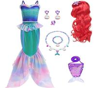 AODOKAT Little Girls Mermaid Costume Kids Princess Mermaid Ariel Costumes Set with Accessories For Fancy Dress Up Cosplay Party Outfits Halloween Carnival (Blue Dress+Accessories, 140)