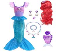 AODOKAT Little Girls Mermaid Costume Kids Princess Mermaid Ariel Costumes Set with Accessories For Fancy Dress Up Cosplay Party Outfits Halloween Carnival (Dress With Accessories, 4-5 Years (110))