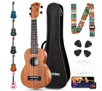 AODSK 23 Inch Concert Ukulele for Beginners, Black Sapele Uke with Gig Bag, Strap, Strings & Picks (Vintage Natural, Soprano)