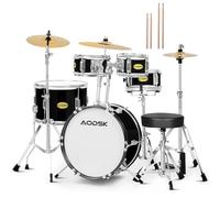 AODSK 5-Piece Complete Kid Drum Sets,14 Inch Beginners Drum Kit with Throne Throne,Pedal & 2 Drumsticks,Kids Drum Musical Instruments,Cymbal,Hi-Hat,Floor,Tom and Snare Drum-Black