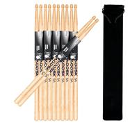AODSK 5A Drumsticks, Premium Maple Wood Teardrop Tip, Non-Slip, 6 Pairs with Storage Bag for All Drummers