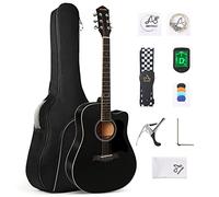 AODSK Acoustic Guitar Beginner 41 Inch Full Size Solid Spruce Top Guitarra Bundle Kit with Gig Bag Tuner Capo Picks String Strap,Right Hand Black,AG-41BK