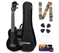 AODSK Concert Black Ukulele for Beginner 23 Inch Uke with Gig Bag Strap Nylon String 4 Picks Holiday Gift