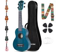 AODSK Concert Blue Ukulele for Beginner 23 Inch Uke with Gig Bag Strap Nylon String 4 Picks Holiday Gift