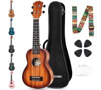 AODSK Concert Sunburst Ukulele for Beginner 23 Inch Uke with Gig Bag Strap Nylon String 4 Picks Holiday Gift