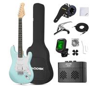 AODSK Electric Guitar with Amp Beginner Kit 39 Inch Solid Body Full Size,HSS Pick Up,All Accessories,Digital Tuner,Six Strings,Four Picks,Tremolo Bar,Strap,Gig Bag,Starter kit -Blue, AST-HSS170