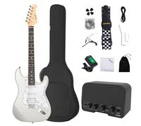 AODSK Electric Guitar with Amp Beginner Kit 39 Inch Solid Body Full Size,HSS Pick Up,All Accessories,Digital Tuner,Six Strings,Four Picks,Tremolo Bar,Strap,Gig Bag,Starter kit -White