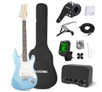 AODSK Electric Guitar with Amp Beginner Kit 39 Inch Solid Body Full Size,HSS Pick Up,All Accessories,Digital Tuner,Six Strings,Four Picks,Tremolo Bar,Strap,Gig Bag,Starter kit -Blue, AST-HSS170