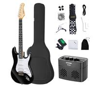 AODSK Electric Guitar with Amp Beginner Kit 39 Inch Solid Body Full Size,HSS Pick Up,All Accessories,Digital Tuner,Six Strings,Four Picks,Tremolo Bar,Strap,Gig Bag,Starter kit -Black