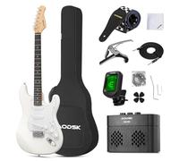 AODSK Electric Guitar with Amp Beginner Kit 39 Inch Solid Body Full Size,SSS Pick Up,All Accessories,Digital Tuner,Six Strings,Four Picks,Tremolo Bar,Strap,Gig Bag,Starter kit -White
