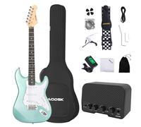 AODSK Electric Guitar with Amp Beginner Kit 39 Inch Solid Body Full Size,SSS Pick Up,All Accessories,Digital Tuner,Six Strings,Four Picks,Tremolo Bar,Strap,Gig Bag,Starter kit-Blue