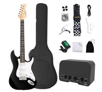 AODSK Electric Guitar with Amp Beginner Kit 39 Inch Solid Body Full Size,SSS Pick Up,All Accessories,Digital Tuner,Six Strings,Four Picks,Tremolo Bar,Strap,Gig Bag,Starter kit -Black