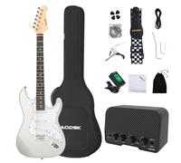 AODSK Electric Guitar with Amp Beginner Kit 39 Inch Solid Body Full Size,SSS Pick Up,All Accessories,Digital Tuner,Six Strings,Four Picks,Tremolo Bar,Strap,Gig Bag,Starter kit -White