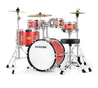 AODSK Red 5-Piece Drum Kit With Adjustable Throne,Cymbal, Hi-Hat, Pedal