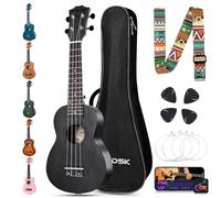 AODSK Soprano Ukulele Beginner Set-21 Inch Hawaiian Ukulele for Kid Adult Student with Gig Bag,Strings,Pick All in One Kit (21 Inch Sapele Ukulele) (Black)
