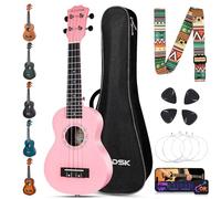AODSK Soprano Ukulele Beginner Set-21 Inch Hawaiian Ukulele for Kid Adult Student with Gig Bag,Strings,Pick All in One Kit (21 Inch Sapele Ukulele) (Pink)