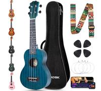 AODSK Soprano Ukulele Beginner Set-21 Inch Hawaiian Ukulele for Kid Adult Student with Gig Bag,Strings,Pick All in One Kit (21 Inch Sapele Ukulele) (Blue)