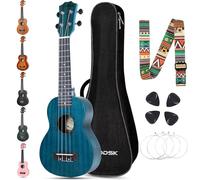 AODSK Soprano Ukulele Beginner Set-21 Inch Hawaiian Ukulele for Kid Adult Student with Gig Bag,Strings,Pick All in One Kit (21 Inch Sapele Ukulele) (Blue)