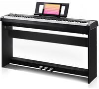 AODSK Weighted Piano 88-Key Beginner Digital Piano,Full Size Weighted keyboard with Hammer Action,with Sustain Pedal,2x25W Stereo Speakers,MP3 Function,Black,wood stand