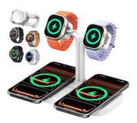 AODUKE 4 in 1 Dual Phone Wireless Charging Dock and Dual Watch Charger Stand for iPhone 17/16/15/14/12, for AirPods/Buds, for Samsung S25-S21 for iWatch/Galaxy/Pixel/Fitbit(422-W)
