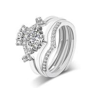 Aoeam Cubic Zirconia Wedding & Engagement Set Ring S925 Silver Square Halo Ring Set for Women Fake Diamond Bridal Wedding Band Silver Engagement Ring Promise Eternity Ring for Her, Cubic Zirconia