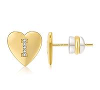 AoedeJ 14K Gold Plated Heart Initial Earring for Girls Women Sterling Silver CZ Letter Initial Alphabet Stud Earring Valentines Day Gift